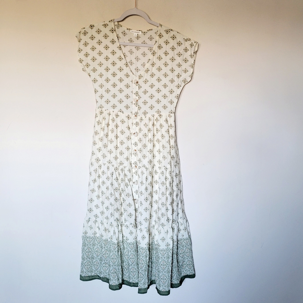 Blu Pepper Geo Print Button-up Midi Dress In Olive - Picture 4 of 7